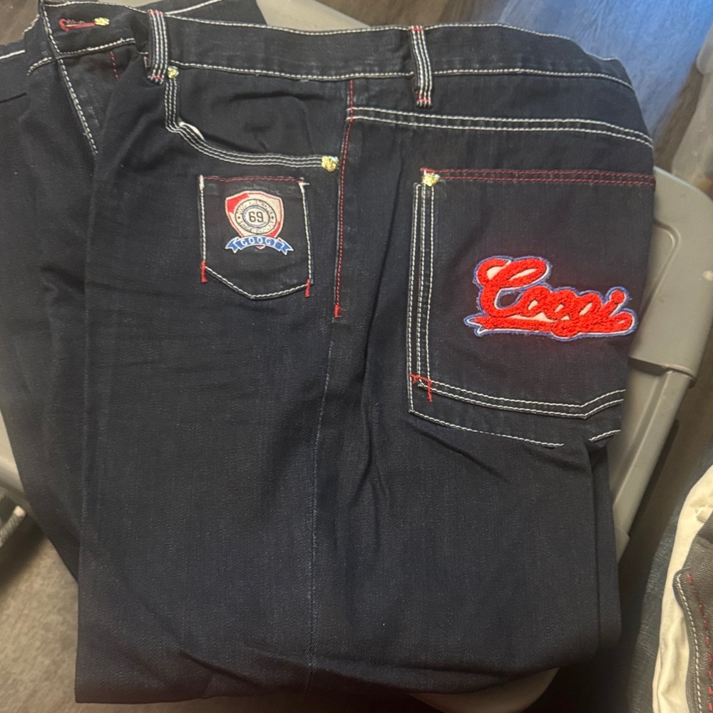 COOGI Men's Navy Jeans with Red Accents